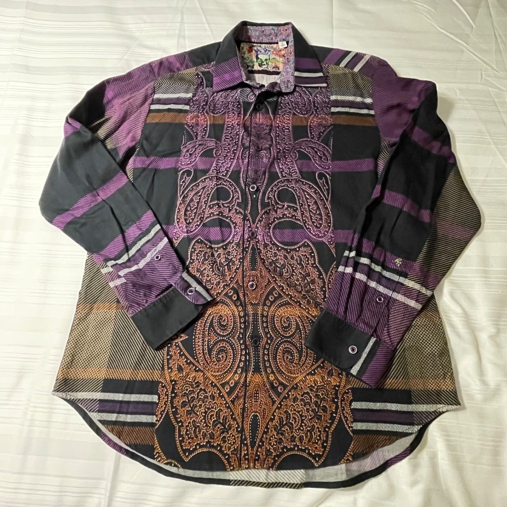 Robert Graham Limited Edition Skull Paisley Plaid Embroidered Shirt Mens Large L